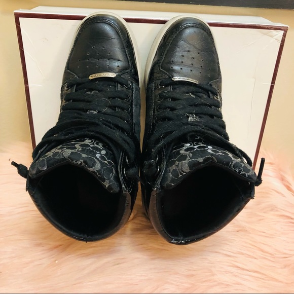 COACH - NORRA STYLE - BLACK SIGNATURE CANVAS & LEATHER WOMEN’S HIGHTOPS - SZ 7 - Picture 8 of 12